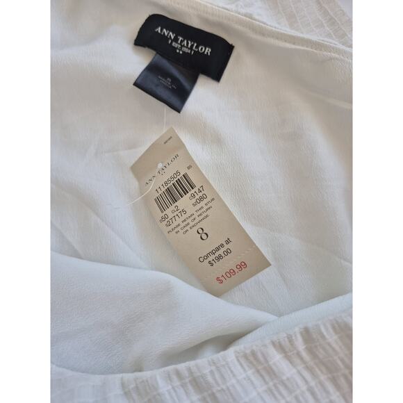 Ann Taylor Dress Size 8 Cream One Shoulder Shift Ruffle Lined Summer NWT - Picture 7 of 8